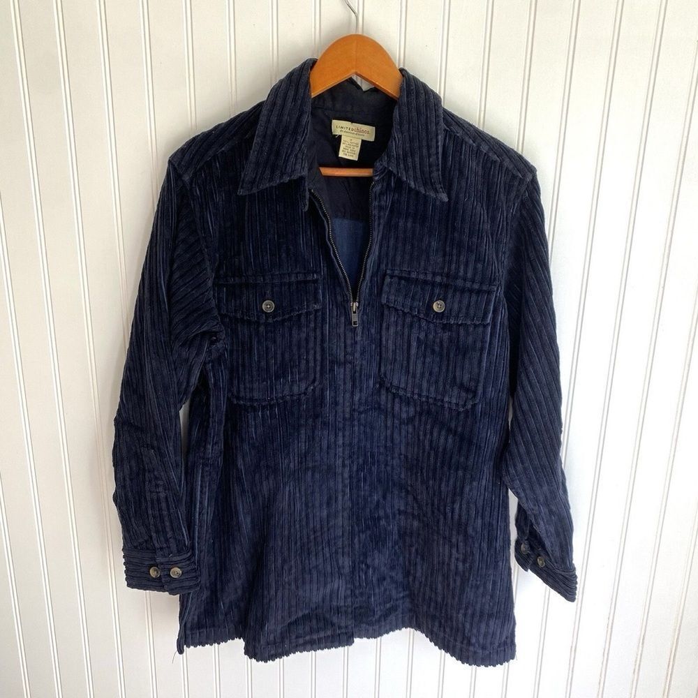 Vintage 90s Y2K Navy Blue Limited Chinos Zipup Thick Corduroy Jacket Large